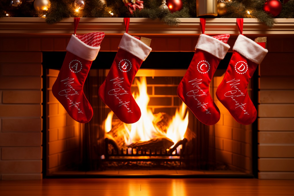 calze di natale appese al camino
